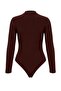Brown Accessory Detailed Snap Fastener Bodysuit Tpraw27Bd00027 - 10