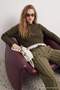 Khaki Soft Textured Pleated Shirt Garni Fabric Detailed Crop Knitwear Sweater Twoaw27Kz00172 - 3