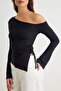 Black Open Shoulder Asymmetrical Fitted/Spanish Sleeve Knitted Blouse Twoaw26Bz00328 - 3
