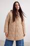 Stone Oversize Patterned Hooded Quilted Midi Length Plus Size Coat Twoaw27Aw00029