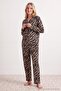 Black Zebra Pattern Soft Buttoned Knitted Pajamas Set Thmaw27Pt00227
