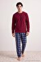 Burgundy Regular Plaid Fleece Pajama Set Tmnaw26Pt00075 - 4