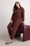Brown Thick Inside Fleece Basic Knitted Large Size Tracksuit Set Tbbaw24Ts00000 - 2