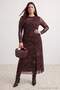 Kahverengi*001 Soyut Desen Büzgü / Drape Detaylı Maxi Örme Elbise TBBAW27AH00037