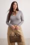 Gray Premium Soft Fabric V-Neck Fitted/Flex Knit Plus Size Blouse Tbbaw26Af00025