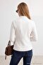 Ekru Kalın Çin Düğme Detaylı Fitted Dik Yaka Bele Oturan Örme Sweatshirt TWOAW27SW00016 - 6