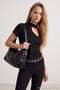Siyah Transparan Fitted/Vücuda Oturan Fular Yaka Crop/Kısa Fake Triko Örme Bluz TWOAW27BZ00218
