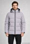 Men's Gray Waterproof Coat Nova Fabric Removable Hooded Zipper Detail