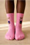 Girl's Teddy Patterned Latex Free Modal Socks Pink - 2