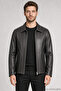 Men's Brown Zippered Regular Fit Faux Leather Jacket with Fur Inside - 3