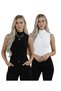 Women's 2-Piece Zero Sleeve Sleeveless Body High Neck Viscosin Badi 2 Pieces Fisherman Black - White