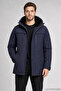 Men's Navy Blue Fleece Inside Furry Water and Windproof Hooded Winter Coat & Coat & Parka - 2