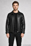 Men's Black Fur Collared Comfortable Fit Leather Jacket - 2