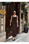 Women's Brown Square Neck Sleeveless Long Elegant Party Evening Dress