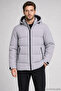 Men's Gray Waterproof Coat Nova Fabric Removable Hooded Zipper Detail - 4