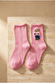 Girl's Teddy Patterned Latex Free Modal Socks Pink - 3