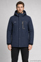 Men's Navy Blue Hooded Fur-Lined Water and Wind-Resistant Outdoor Softshell Coat
