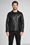 Men's Black Fur Collared Comfortable Fit Leather Jacket