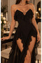 Black Transparent Chiffon Nightgown with Open Back, String Straps and Slit, Long Nightgown