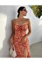 Orange Thin Strap Front Tie Slit Detail Woven Dress - 2