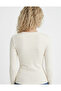 Waffle Texture Long Sleeve Cream Blouse - 4