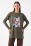 Cat Printed Tunic 13230 - Haki̇
