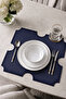 Embroidered Leather American Service Set of 2 Double-Sided Square Placemats 45X45 cm Otis Navy Blue - 2