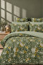Double Duvet Cover Set with Elastic Sheet Floral Green
