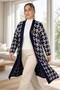 Geometric Patterned Broch Detailed Long Sleeve Shal Collar Large Size Knitting Cardigan