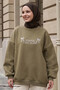 Bow Lettering Embroidery Khaki Sweatshirt