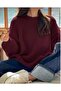 Burgundy Oversized Crew Neck Women's Knitwear Sweater - 2