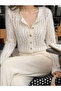 Women's Openwork Patterned Ecru Knitwear Cardigan - 3