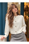 Women's Plain Buttoned Soft Textured Ecru Knitwear Cardigan - 4