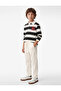 Cotton Long Sleeve Printed Striped Polo Collar T-Shirt