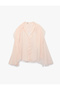 Chiffon Scarf Collar Long Sleeve Buttoned Transparent Blouse - 5