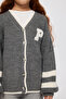 Girl's Applique Detailed Anthracite Knitwear Cardigan - 4