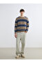 Xside beige striped crew neck men's knit sweater - 2