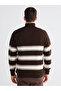 Xside Brown Zippered High Collar Striped Men's Knitwear Sweater - 4