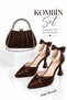 High Heel Shoes Brown Satin Replacement Heels with Heel Caps Evening Dress Shoes and Special Evening Dress Bag Set