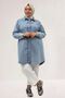 68071 Plus Size Stone Detailed Denim Shirt - Snow Wash Blue