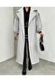 Lined Trench Coat with Elastic Sleeves and Belt -Grey - 8