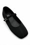 Lily Women's Black Suede Height-Increasing Flat Toe Buckle Single Strap Ballerina Shoes 3 cm Hidden Heel - 3