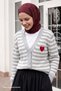 Gray Knitwear Cardigan with Heart Stripes - 3