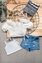 Girl's White Scallop Blouse and Floral Embroidered Denim Shorts 3-Piece Set Summer - 4