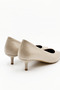 Lang Women's Beige Short Heeled Comfortable Sole Pointed Toe Classic Heeled Shoes - 4