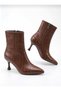 Women's Brown Patterned Thin Heeled Boots - 6