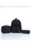 Black Patterned 3-Piece School Bag Set – Primary School Backpack, Lunch Bag, and Pencil Case 7020
