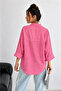 Women's Pink Cotton Oversize Short Sleeve Shirt Wide Fit Loose Blouse - 4