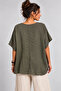 Women's Khaki Linen Sequined Starry Blouse Bohemian Loose Mercerized Openwork Summer Short Sleeve Stylish - 3