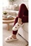 Women's Cream Heart Embroidered Plush House Slippers 3 cm Byndfkb02 - 3